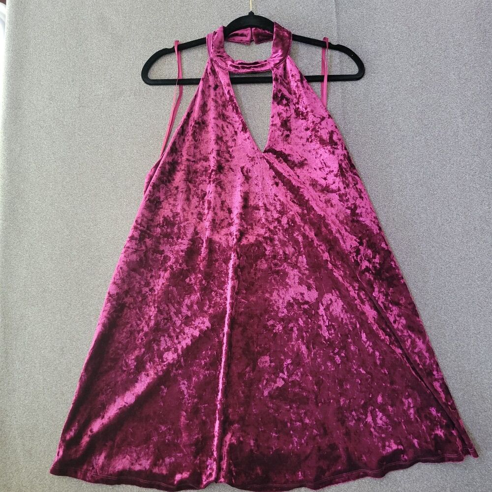 Aakaa Large Burgundy Mock Neck Halter Velvet Dress Goth 90s